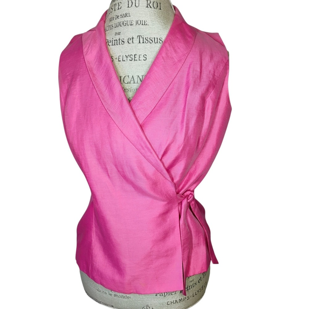 Ann Taylor Loft Linen Wrap Vest Top Womens 8P Pink Structured Preppy‎ Feminine